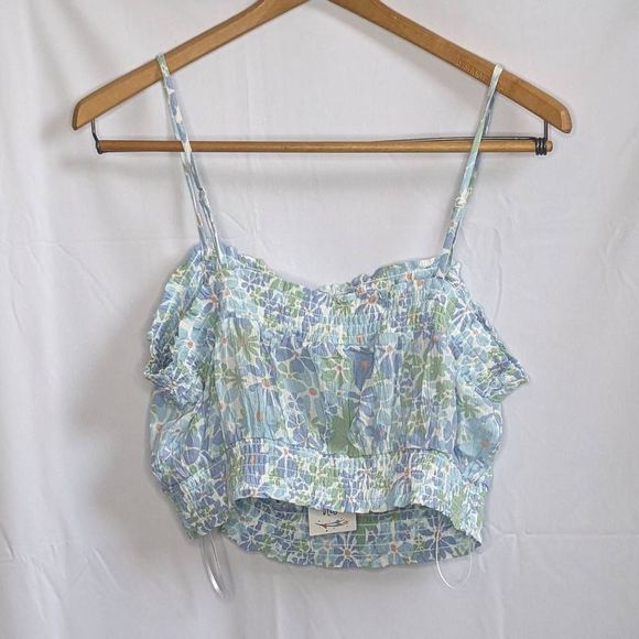 Hippie Rose Crop Cami Printed Smocked Ivory Floral NWT Juniors Large HS2W11268 - Picture 2 of 7